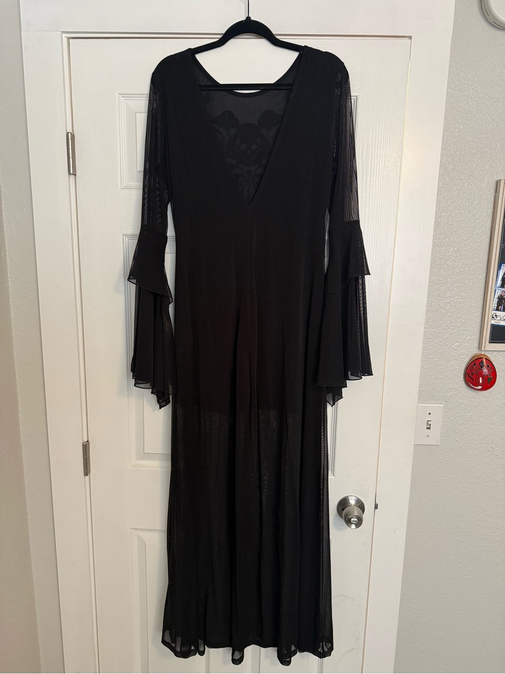 Killstar Black Sheer Mesh Backless Maxi Dress with Velvet Floral Appliqué - Picture 3 of 4